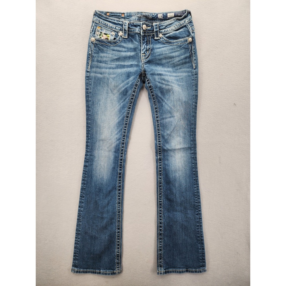 Miss‎ Me Signature Bootcut Jeans 28 Sequin Camo Embellished Distressed Dark Wash